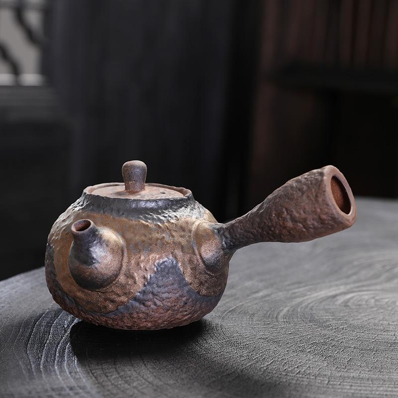 Coarse Pottery Gilt Iron Glaze Side Handle Pot Single Pot Brewing Teapot Teacup Retro Firewood Burning Kung Fu Tea Set