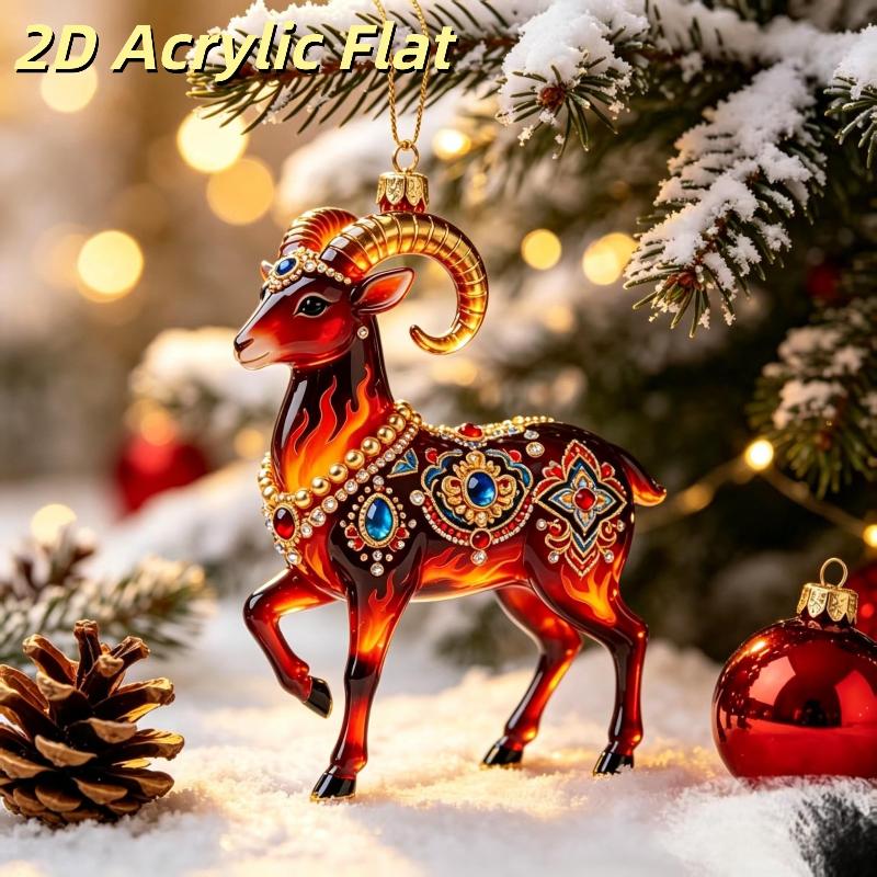 2D Acrylic Goat Christmas Tree Pendants Cute Animal Sheep Hanging Ornaments For Xmas Tree Decor Party Supplies  Year Gifts