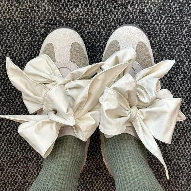 Cowhide version~ bow color matching round head German training shoes women's new versatile lace-up splicing casual Forrest Gump shoes board shoes