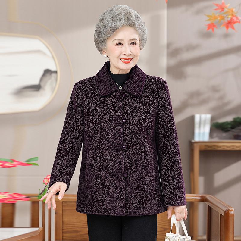 Grandma's Fashionable Lapel Top for Spring & Autumn