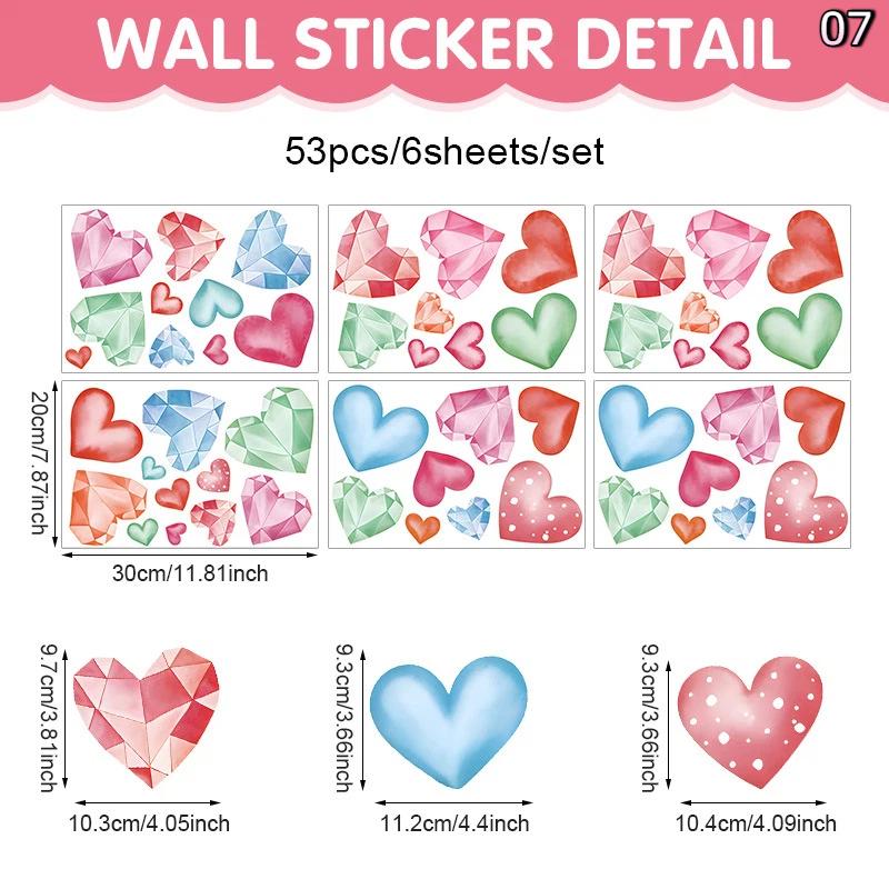 Heart Love Glass Window Stickers 3D Valentine's Day Scene Decoration Background Glass Static Wall Stickers Creating Holiday