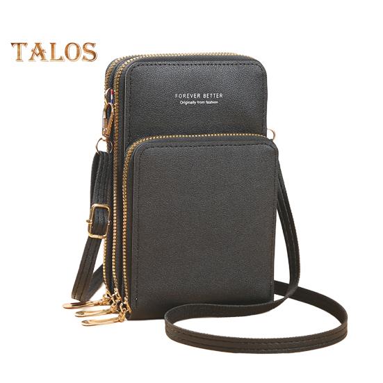 

Сумка для мобильного телефона с прозрачным сенсорным окошком, сумка-слинг, несколько отделений, искусственная кожа, регулируемый ремень, кошелек через плечо чёрный