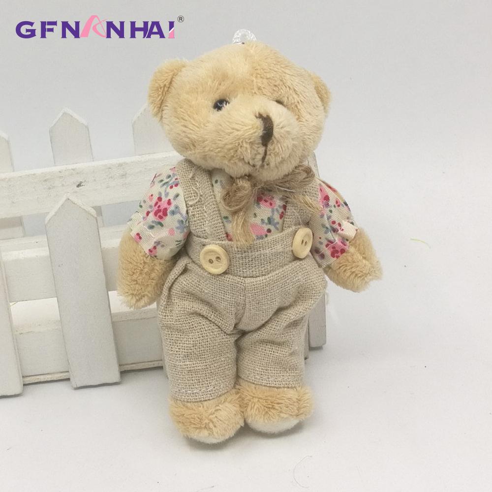 2pcs/lot 11cm Couple Bear Rabbit Plush Toys Stuffed Dolls Floral Cloth Teddy Bear Rabbit Keychain Pendants Gift for Lovers Girls