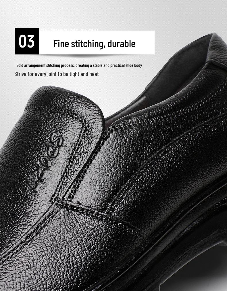 Czarne buty wsuwane z prawdziwej skóry dla mężczyzn w średnim wieku i starszych - Antypoślizgowa miękka podeszwa, obuwie codzienne na jesień.