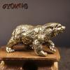 Pure Copper Brown Bear Statue Ornament Solid Brass Polar Animal Figurine Miniatures Tea Table Pet Desk Decors Accessories Crafts