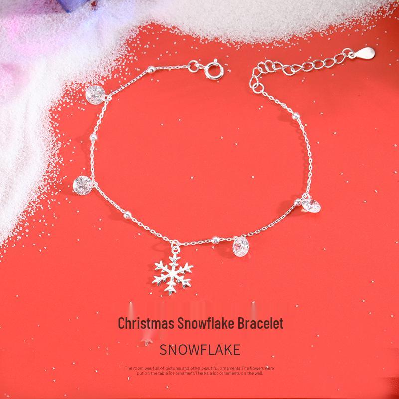 Bracelet Flocon de Neige en Argent Sterling S925 Style Coréen pour Femmes - Fille Mori Frais Cadeau de Noël