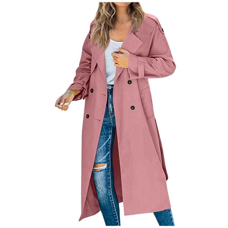 Long Trench Coat Women Solid Color Casual Jacket Autumn Winter Temperament