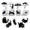 Cartoon Black Kitten Brooch Set: Cute Animal Accessory Collection