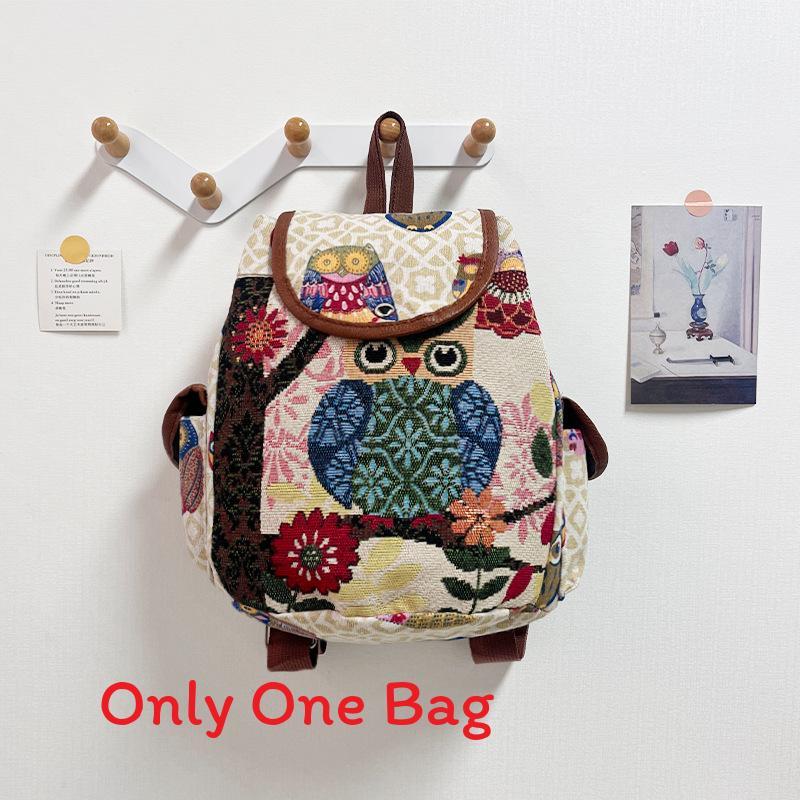 Owl Canvas Backpack With Drawstring Closure For Casual Daily Use