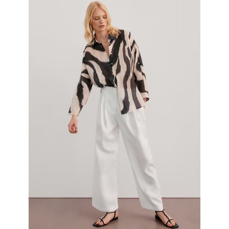 MD Women Clothes Summer New Casual Zebra Pattern Print Thin Silk Long Sleeve Shirts Female 05101818800