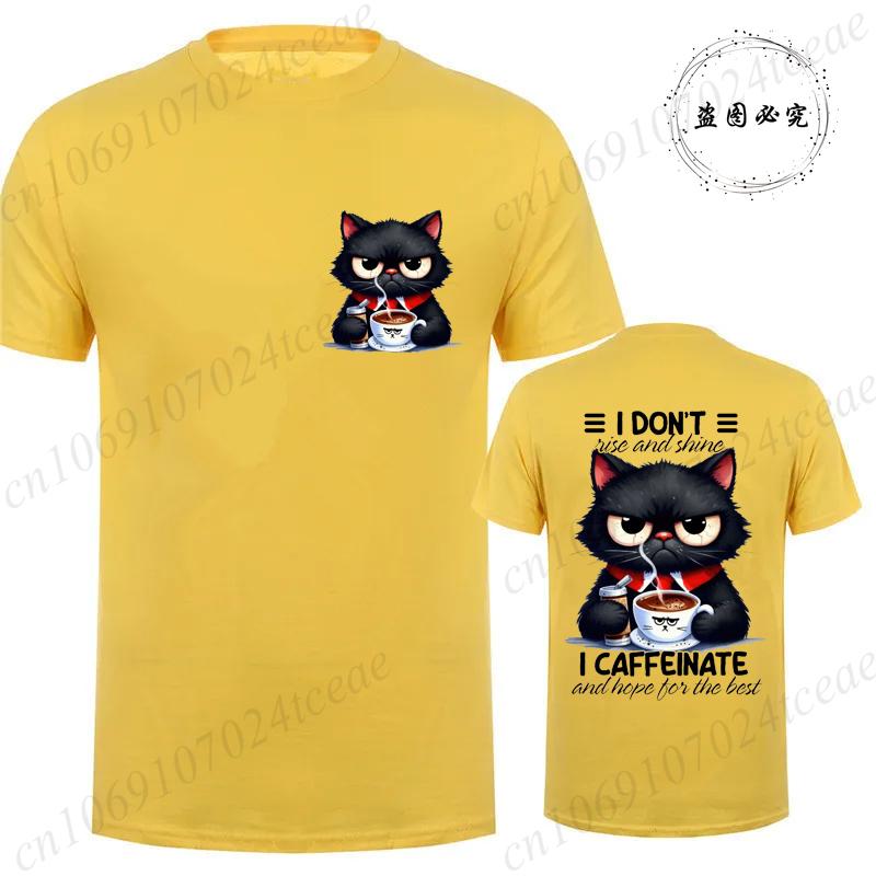 Cat Loving Coffee Print Men's T-shirt Summer Tees Comfortable Breathable Short-sleeve Top Black Cat Lovers Oversized Men T-shirt