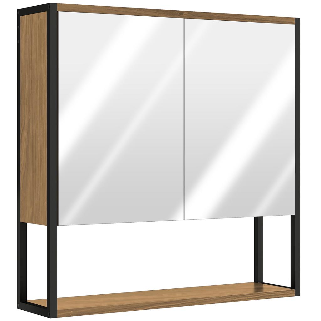 Bathroom Mirror Cabinet With Soft Close Doors And Adjustable Shelf Natural Wood Finish