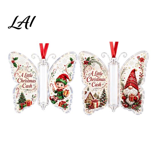 Praktische Bargeldumschlag-Alternative 2 Stück Acryl Schmetterling Geldhalter Hängende Ornamente Dekorative Anhänger für Weihnachts-Feiertags-Ausstellungsbaum