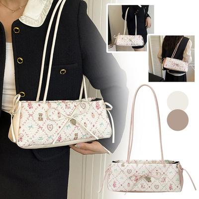 Sweet Bow Women's Shoulder Bag Fashion Cartoon Print Underarm Pouch Versatile Hand-held Single-shoulder Bag Commute Bag