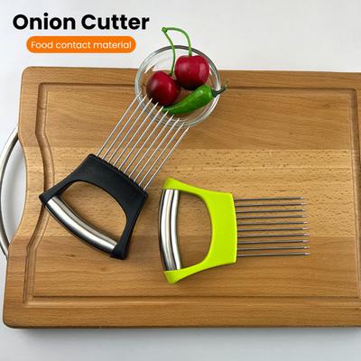 1 Set Onion Cutter Stainless Steel Potato Tomato Slicing Holder Non-Slip Grip Vegetable Lemon Slicer Chopper for Kitchen