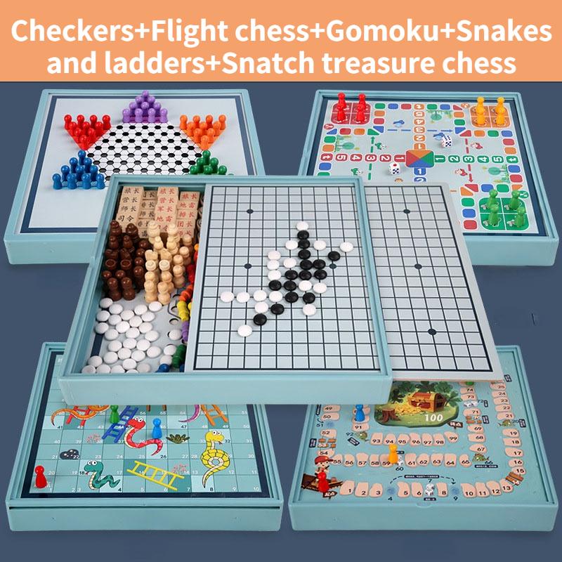 Wooden Multi-Function Flight Chess Checkers For Kids Chinese And International Chess Animal Chess Gobang Educational Toys Board