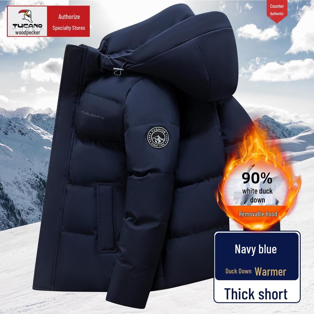 Męska zimowa kurtka puchowa Woodpecker o średniej długości - Pogrubiona, ciepła odzież wierzchnia dla osób w średnim wieku i starszych