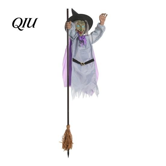 Halloween Witch Party Supplies Animated Decoration, Sound Activated Lighted Haunted House Prop, Long-lasting Decoration Creepy Flying with Broom