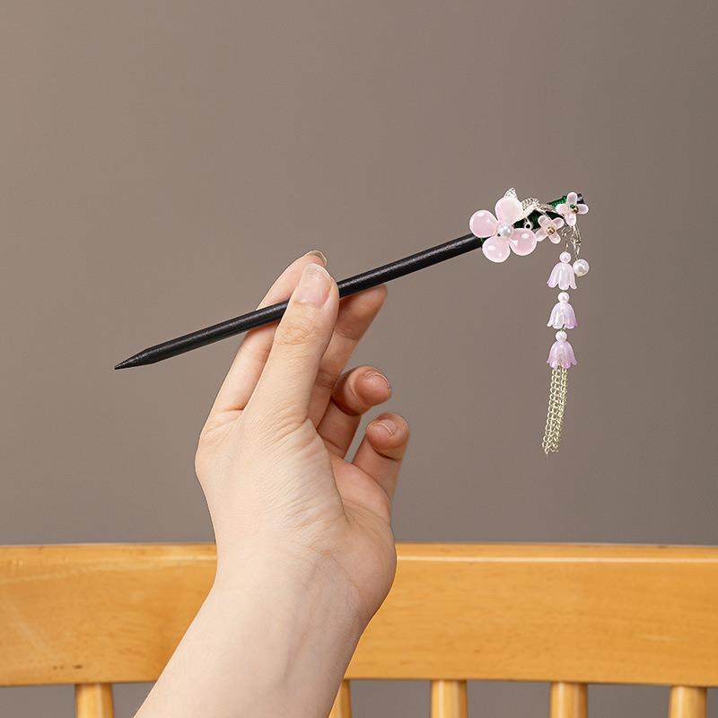 New Chinese Style Antique Style Green Fan Flower Women's Walk Shaking Wooden Hairpin Banquet Party Cheongsam Hanfu Accessories