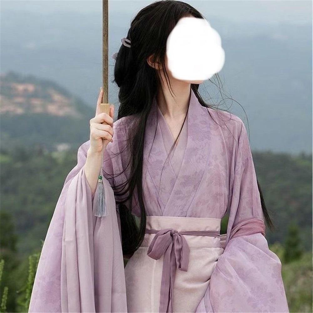 Elegant Hanfu Women Cross Collar Chinese Style Dance Dress For Wei And Jin Dynasties