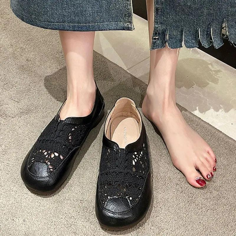 Fashion Mesh Flat Ladies Footwear Cute Women's Shoes Round Toe Flats Kawaii Low Heel Elegant with Discount Vacation Comfortable Trend