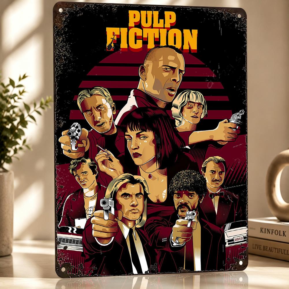 Pulp Fiction Movie Art D Printed Texture Poster Personalized Wall Art Retro Metal Tin Signs for Home Decor Accessories Items