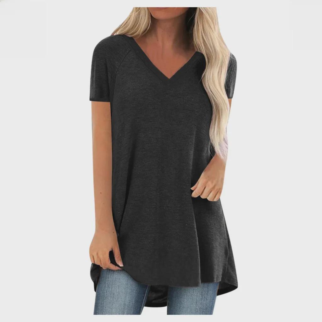 European and American Plus Size V-Neck Loose Casual Short Sleeve T-Shirt