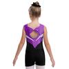 Mädchen Gymnastik Tanz Set Ärmellos Cut-out Rücken Glitzernde Strasssteine Trikot V-Bund Shorts Haargummi