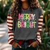 Sudadera de punto para mujer con estampado navideño, manga larga, cuello redondo