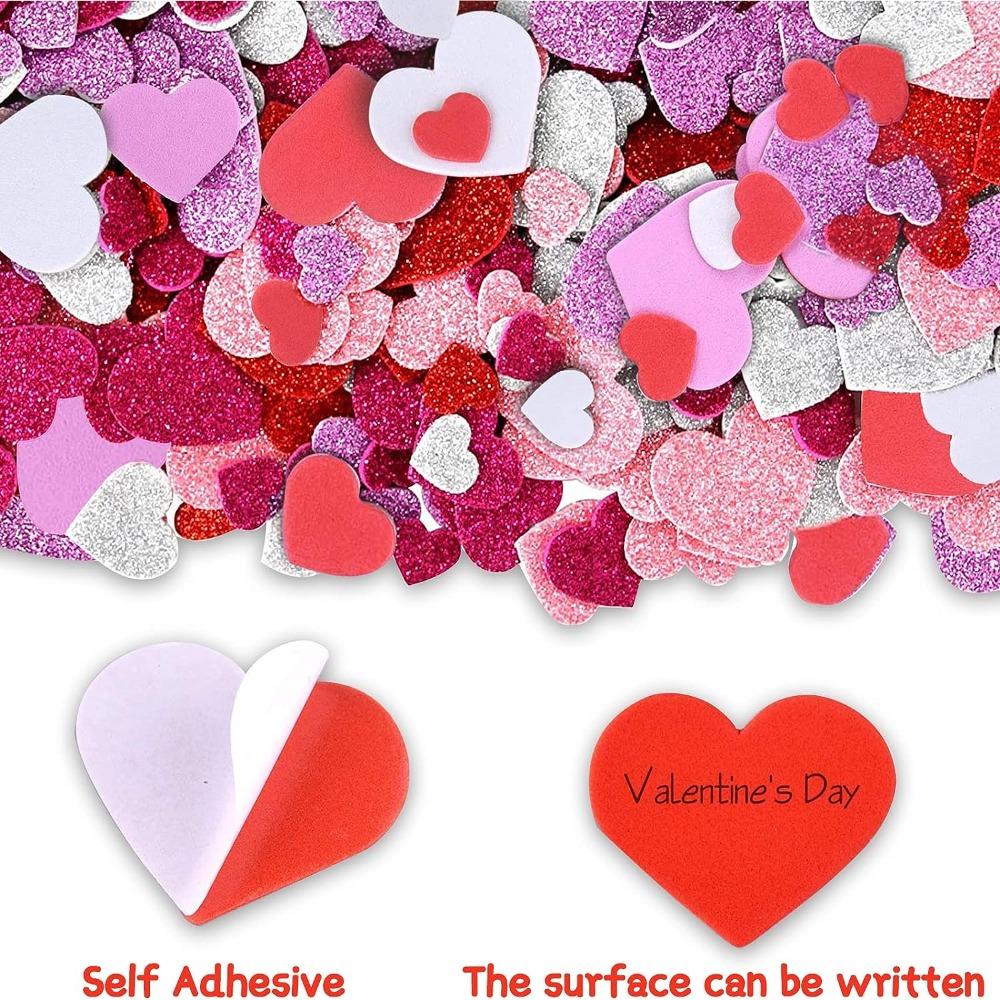 300 Stück Herzform Glitzeraufkleber 3 Farben Abziehbilder Schaumstoff-Herzaufkleber für Sammelalben, Karten