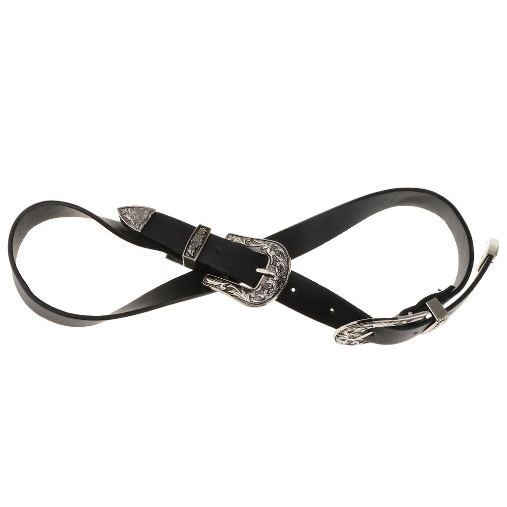 Faux Leather Belt with Double Floral Embossed Buckle Vintaje Women's Silver, As Described
