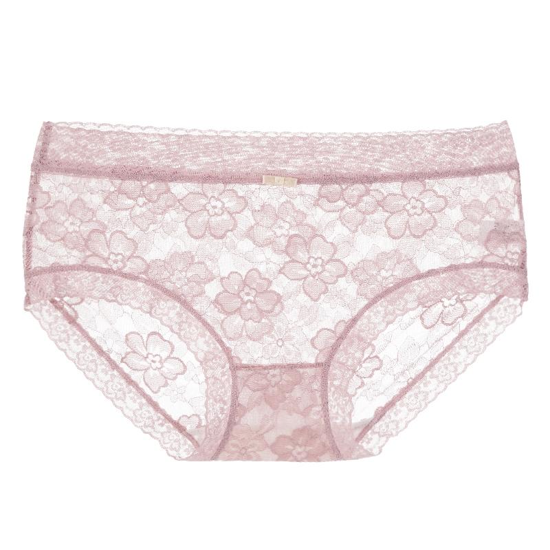 Dámské krajkové kalhotky Prodyšný antibakteriální bavlněný klínek Sexy středně vysoký pas Květinové spodní prádlo Kalhotky