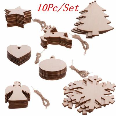 10 Stück/Set Schneeflocken Stern Weihnachtsmann Stiefel Glocken Weihnachtsbaum Hängende Holzornamente Party Weihnachtsdekorationen für Zuhause