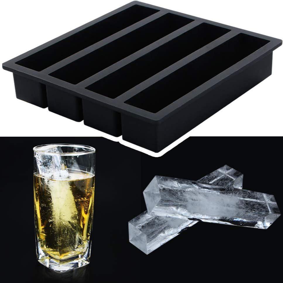 Tavă de gheață din silicon de calitate alimentară: Congelare rapidă, Demulare ușoară, Matriță lungă cu 4 compartimente pentru gheață/unt