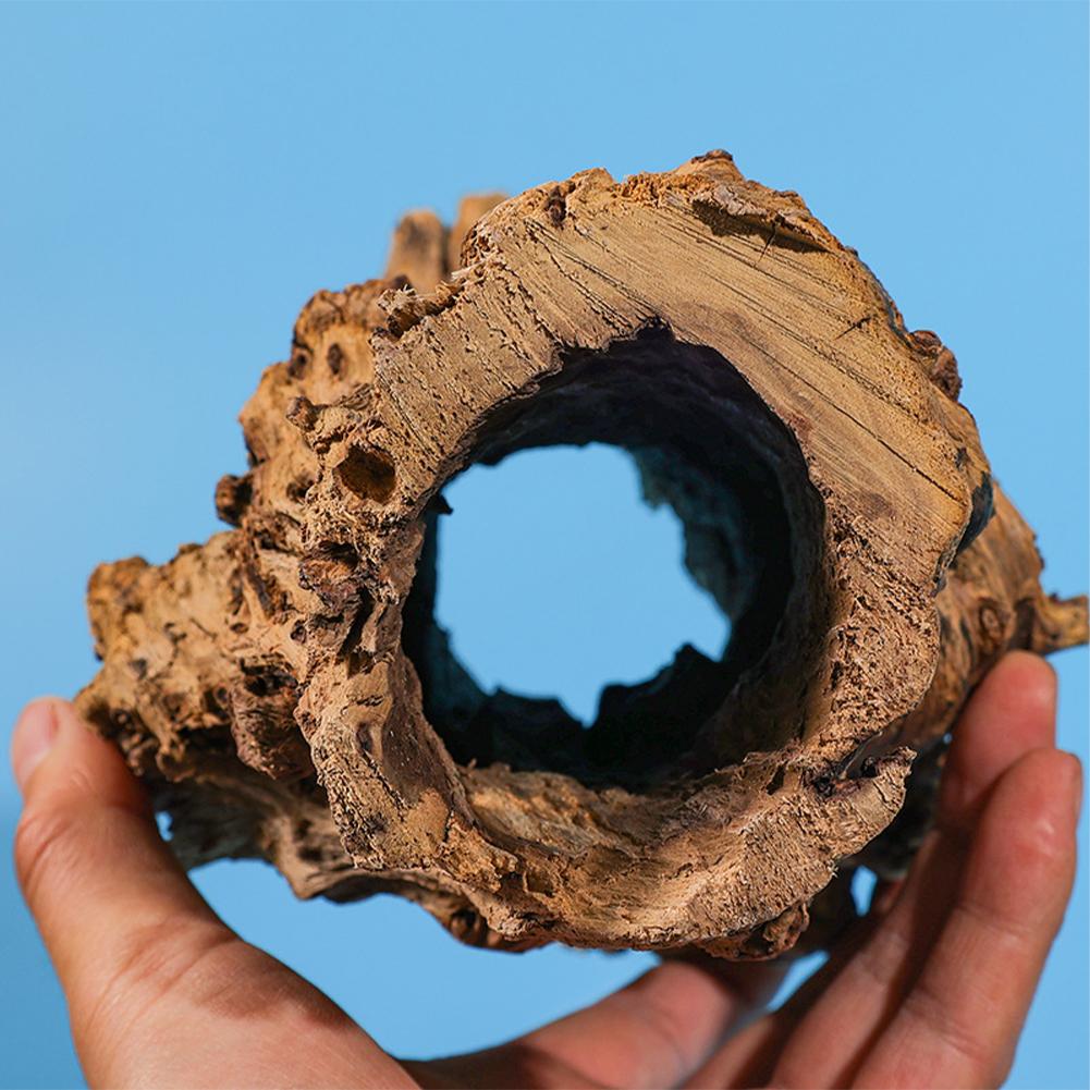 Aquarium Hollow Tree Trunk Decor, Natural Wood Fish House Cave Bark Ornament, Fish Tank Decor Hideout Shelter For Lizard And Turtle Shrimp