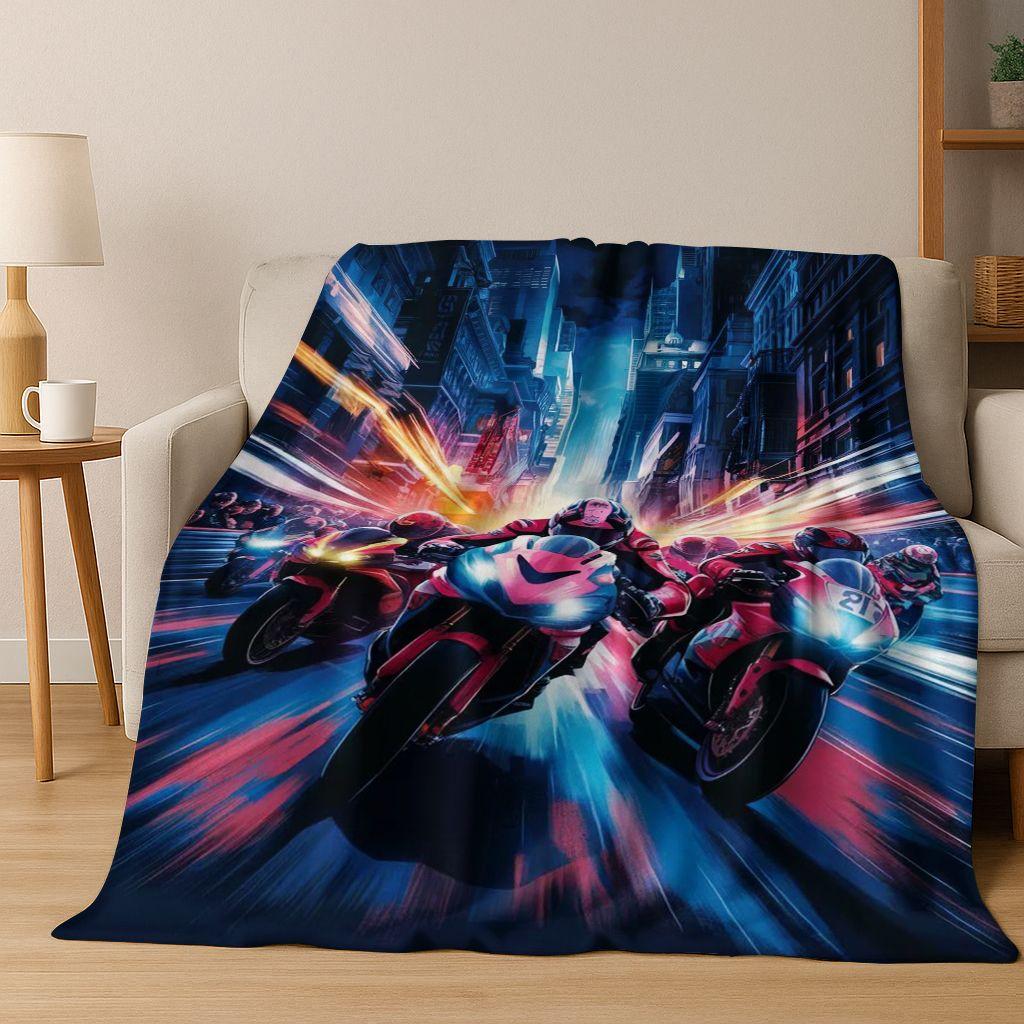 Personalized Motorcycle Rider Motorbike Art Flannel Blanket,Cozy Soft Throw Blanket for Home Bedroom Bed Sofa Picnic Cover Gift