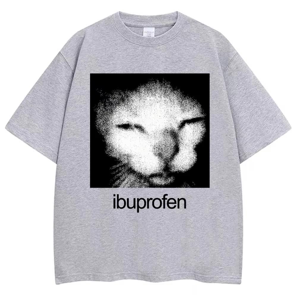 Funny Ibuprofen Cat Meme Graphic T Shirt Men's Women Humor Fashion Vintage T Shirts Oversized Cotton Casual Streetwear T-shirts