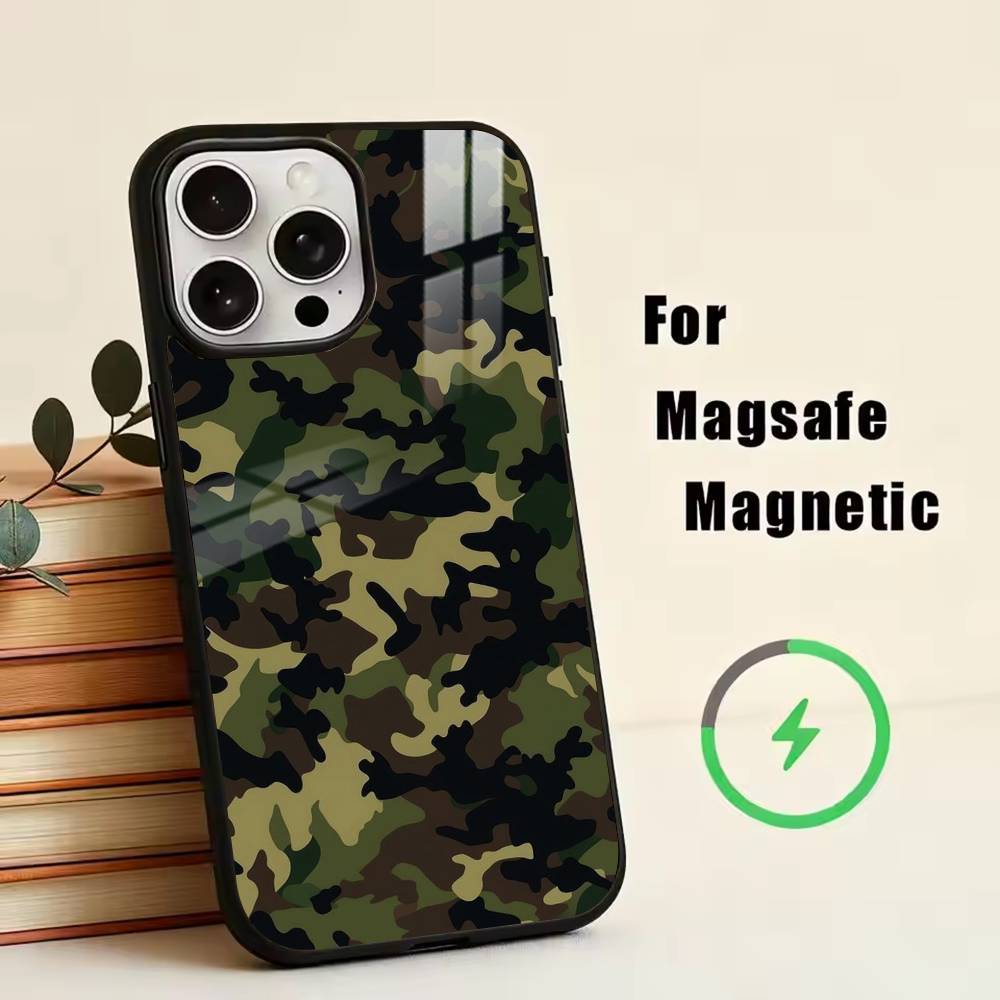 Fashion C-Camouflage Phone Case For iPhone17,16,15,14,13,12,11 Plus,Pro Magnetic For Magsafe Wireless Charging