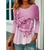Autumn and Winter Ladies 3D Printed V-Neck Long Sleeve T-Shirt Fashion Versatile Trend Breathable Casual
