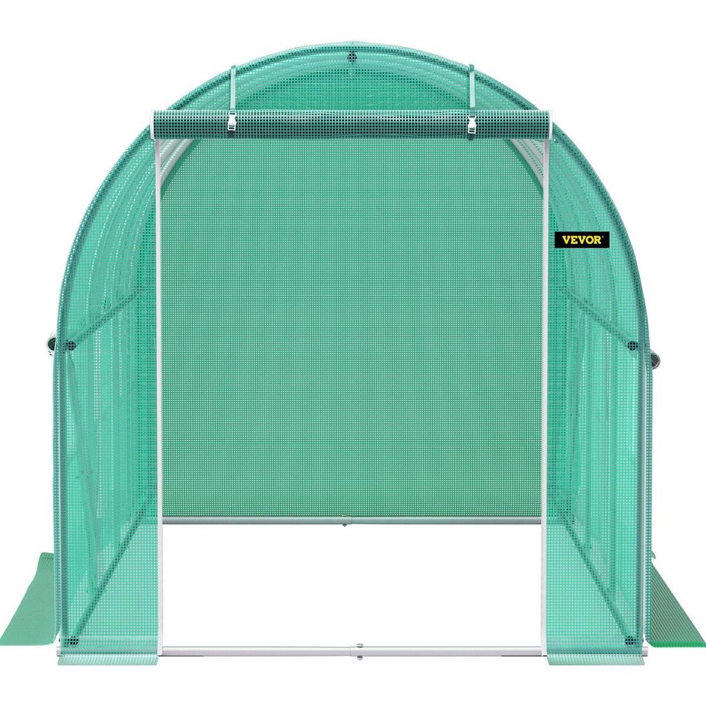 Walk-in Tunnel Greenhouse, 10 x 7 x 7 ft Portable Plant Hot House w/ Galvanized Steel Hoops, 1 Top Beam, Diagonal Poles, Zippered Door & 6 Roll-up