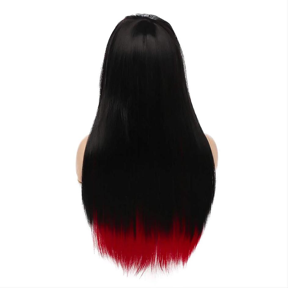 HAIRJOY Synthetische Haar Pruiken voor Vrouwen Lange Rechte Pruiken Zwart Rood Grappige Pruiken voor Dagelijks Kostuum Feest Cosplay Pruik