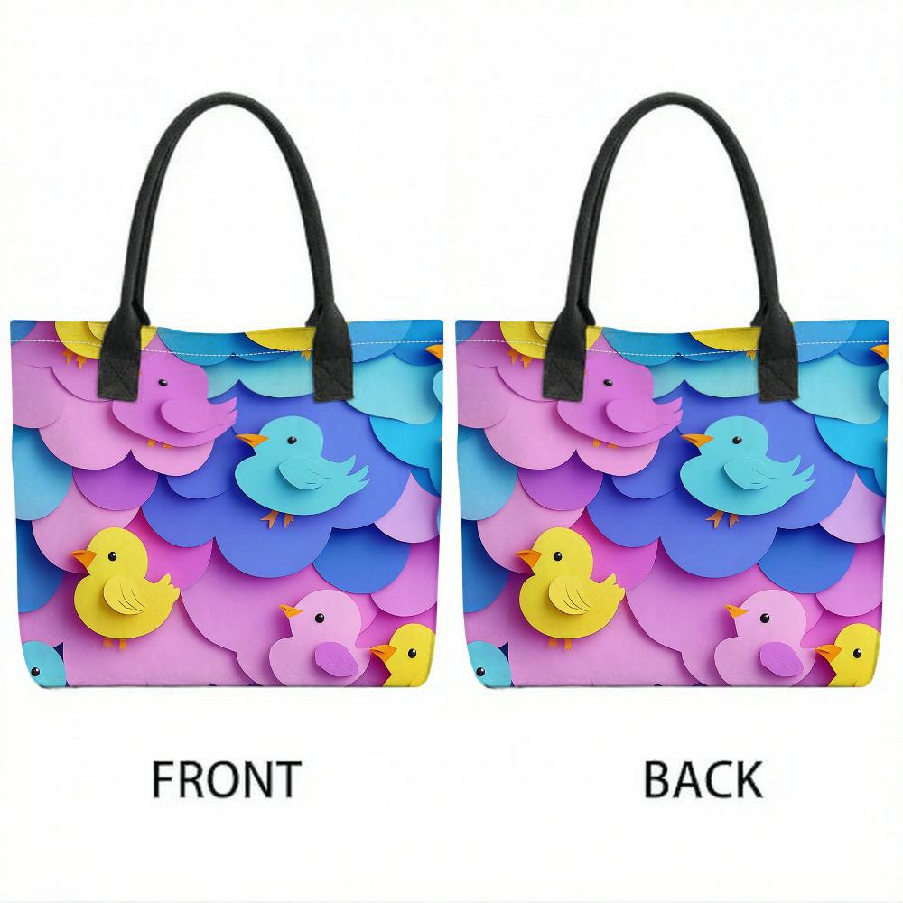 Cute Bird Pattern Tote Bag Casual Large Capacity Handbag for Daily Use