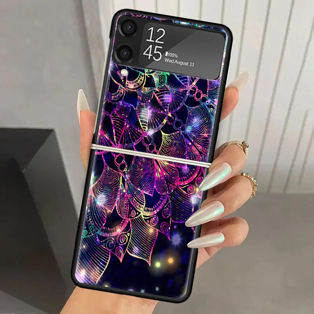 

Мандала Подсолнух Мандала Жесткий ПК Чехол Для Телефона Для Samsung Galaxy Z Flip 7 6 5 4 3 Черный ZFlip7 ZFlip6 Flip5 Flip4 Flip3 5G Печать Samsung Z Flip
