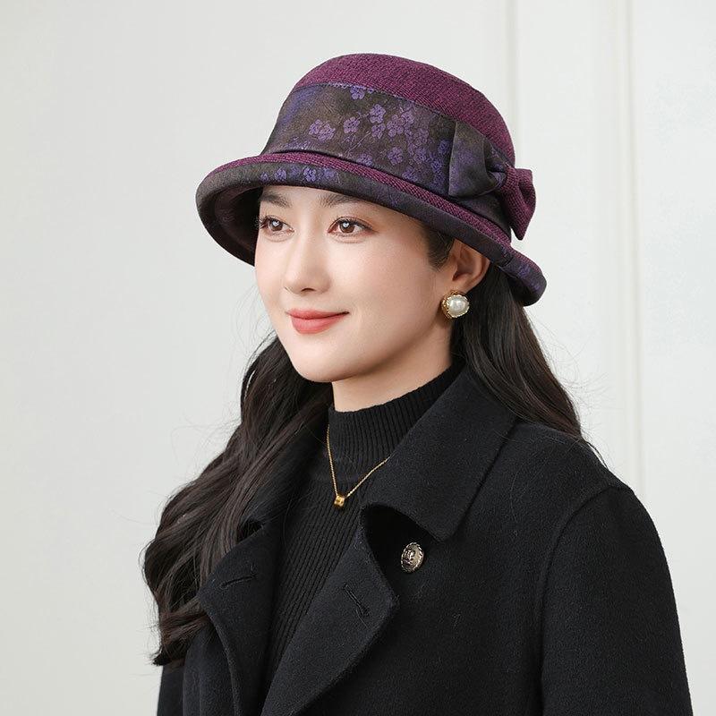 Hat lady autumn and winter thickened woolen basin hat temperament warm bucket hat bow hat