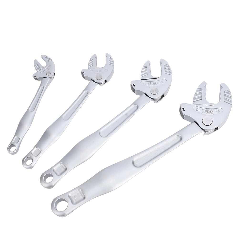 4Pcs Self Adjusting Wrench Self Tightening Ratchet Adjustable Wrenches Set 7 10 10 13 13 16 16 19mm Silver for Pipe