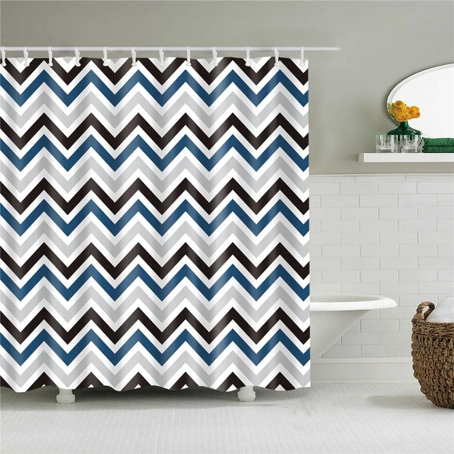 Black and White Shower Curtain Geometric Pattern Waterproof Polyester Home Decor Bath Curtains with Hooks Bathroom Accessories