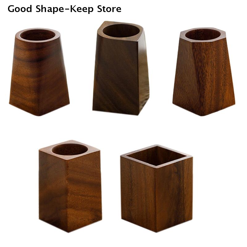 Wooden Desk Accessories Pen Storage Box Black Walnut Pen Holder Polishing Design Desktop Storage Supplies Walnut Pen Holder