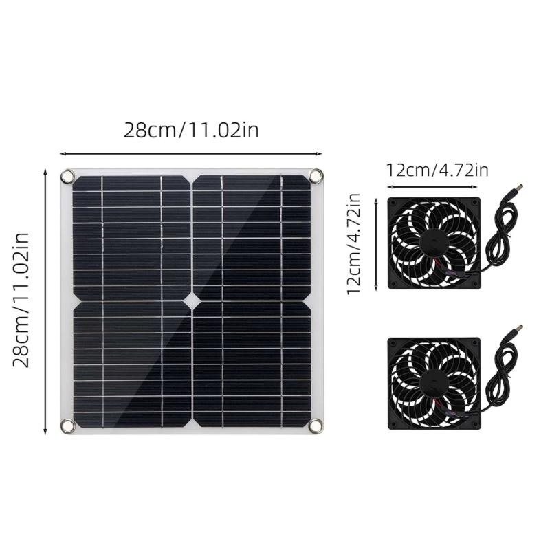 12W Solar Powered Fan Solar Exhaust Fan Ventilation Solar Shed Fan for Greenhouses, Chicken Coops, Shed, Dog House