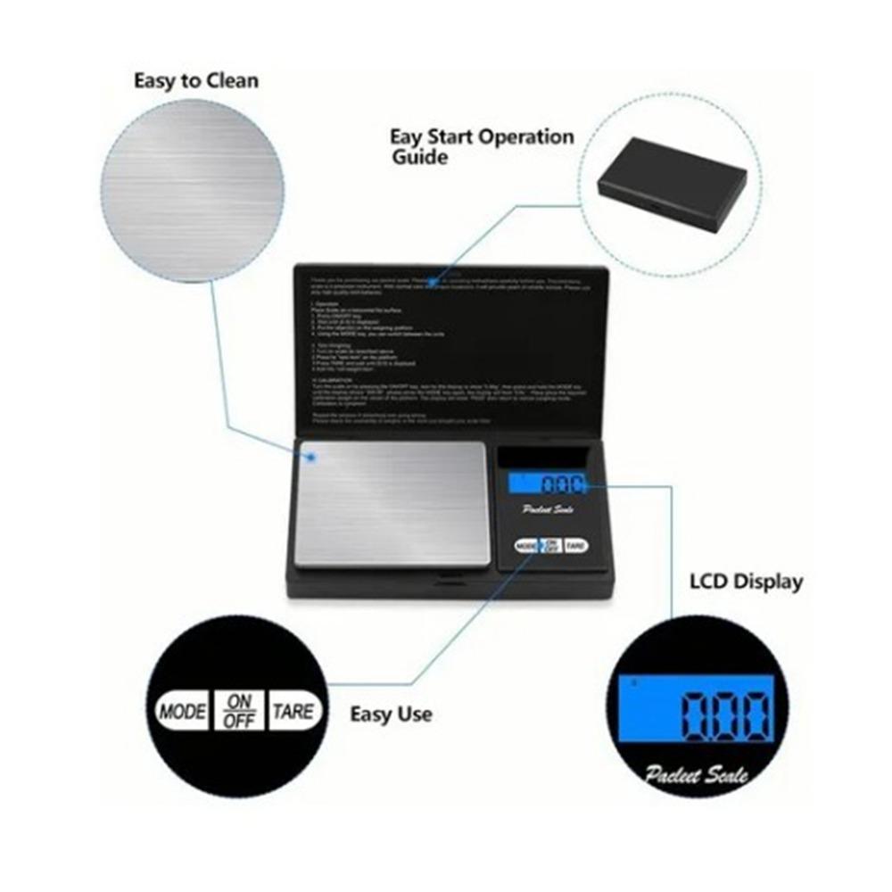 Black Portable Gram Scale Backlit LCD Display Electronic Food Scale  Home Kitchen