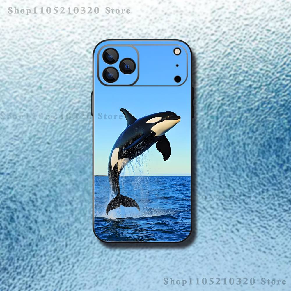 Ocean Fish Whales  Phone Case For iPhone 17,16,15,14,13,12,11,Pro,Max,Plus,E,Air,Mini Protective Black Cover